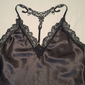 Avidlove‎ Nightgown Women Medium Black Lace Trim T-Back Satin Chemise Lingerie